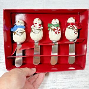 Snowman Spreaders Cheese Knife Set of 4 by Peppermint Lane Winter Christmas New
